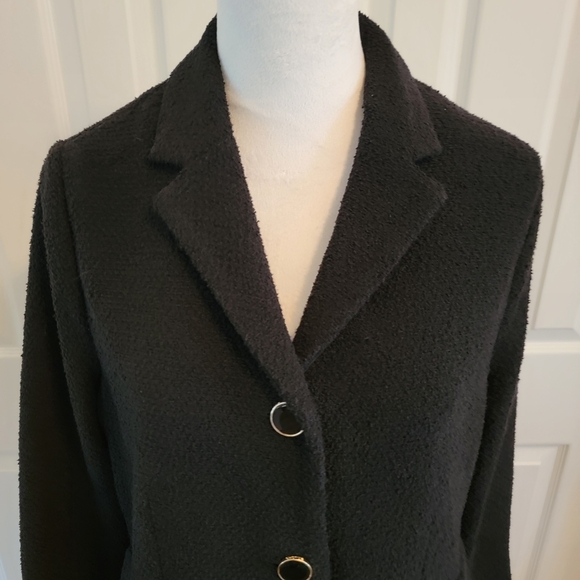 St John Black Boucle' Knit Jacket With Gold Trimmed Buttons Size 16 - Picture 4 of 11